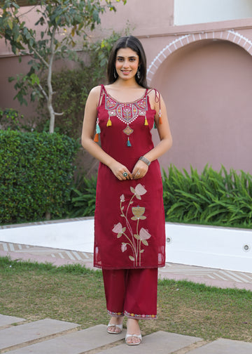 3-Piece Ethnic Spaghetti Suit Set (Kurta, Pant & Dupatta)