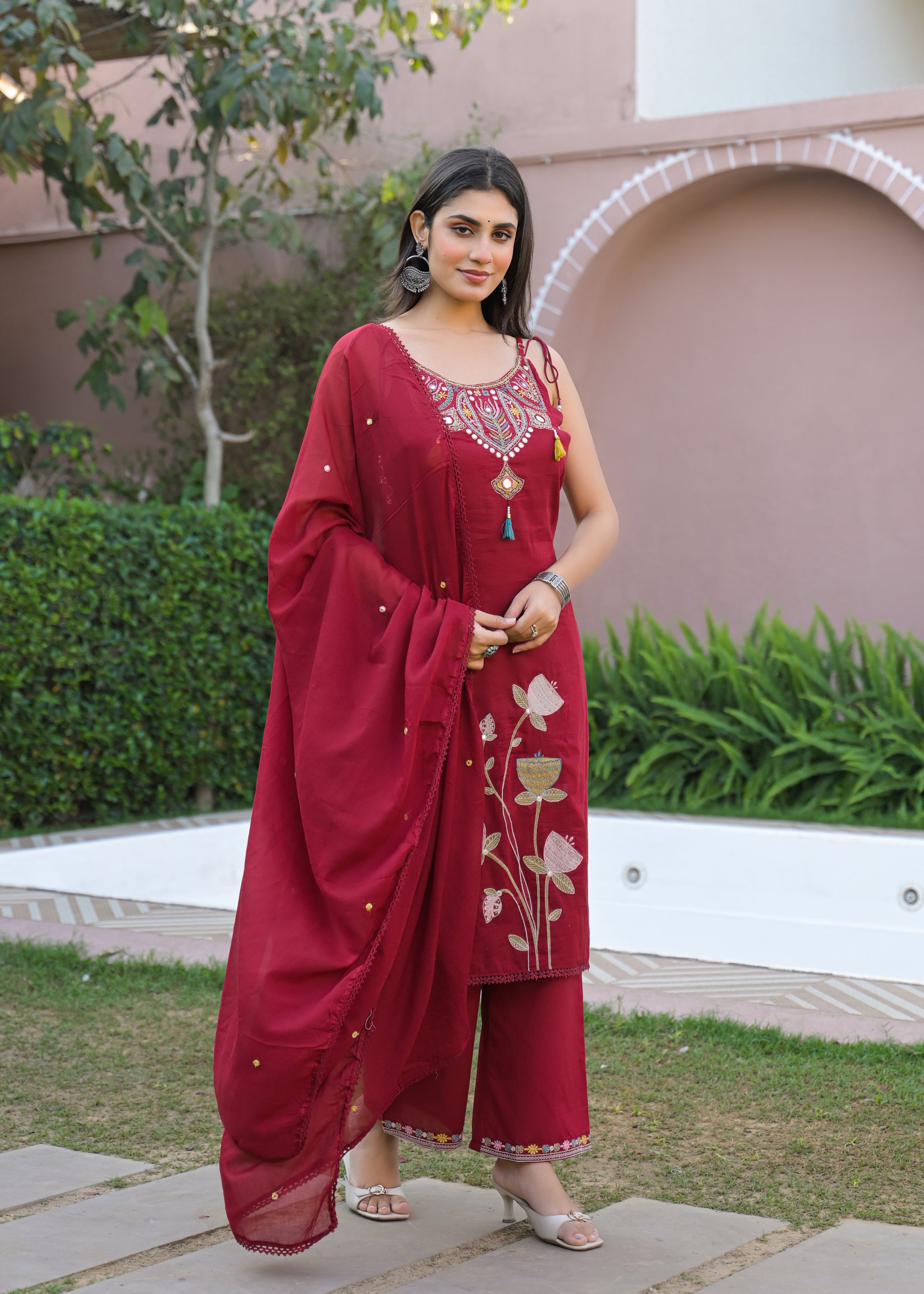 3-Piece Ethnic Spaghetti Suit Set (Kurta, Pant & Dupatta)