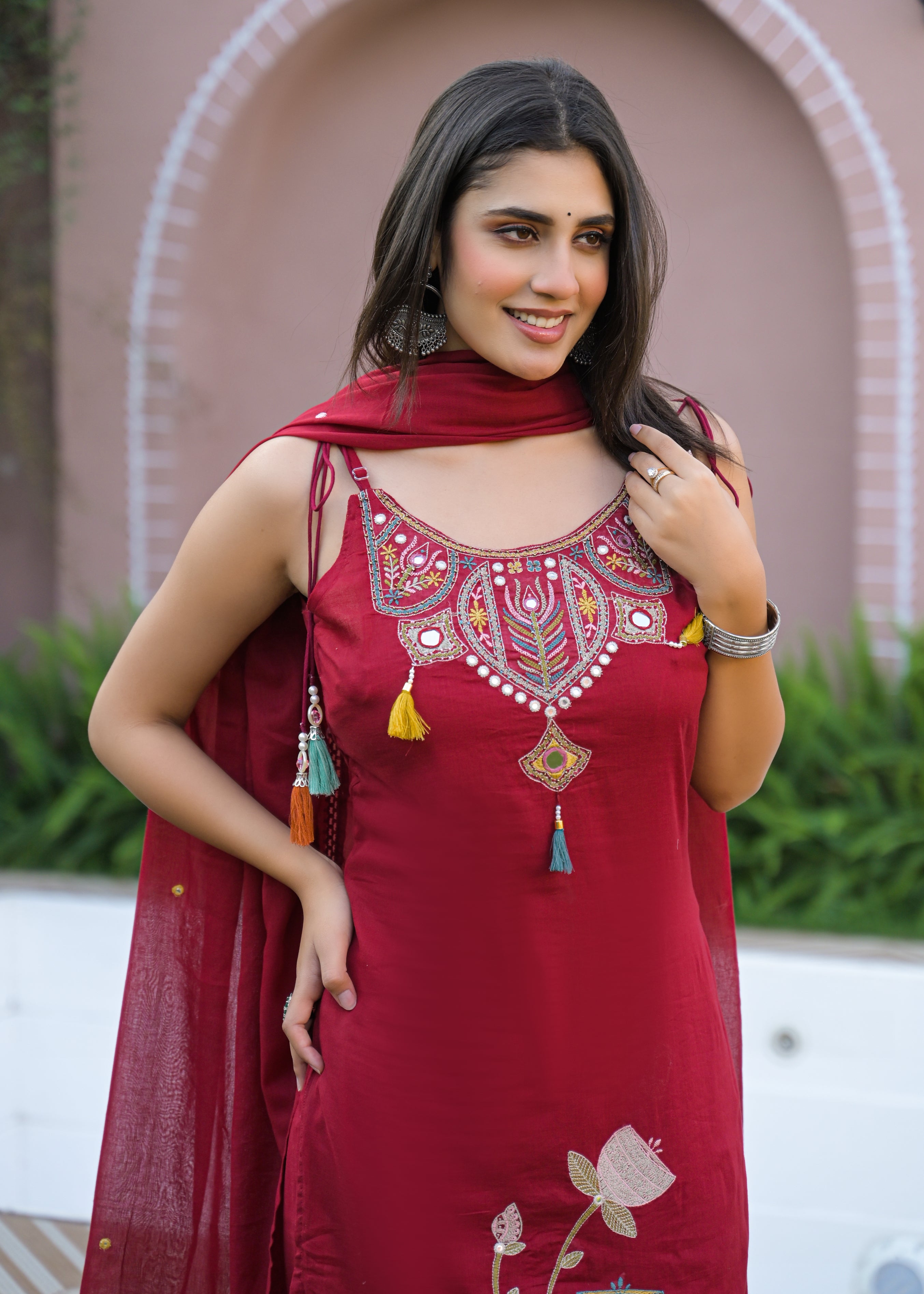 3-Piece Ethnic Spaghetti Suit Set (Kurta, Pant & Dupatta)