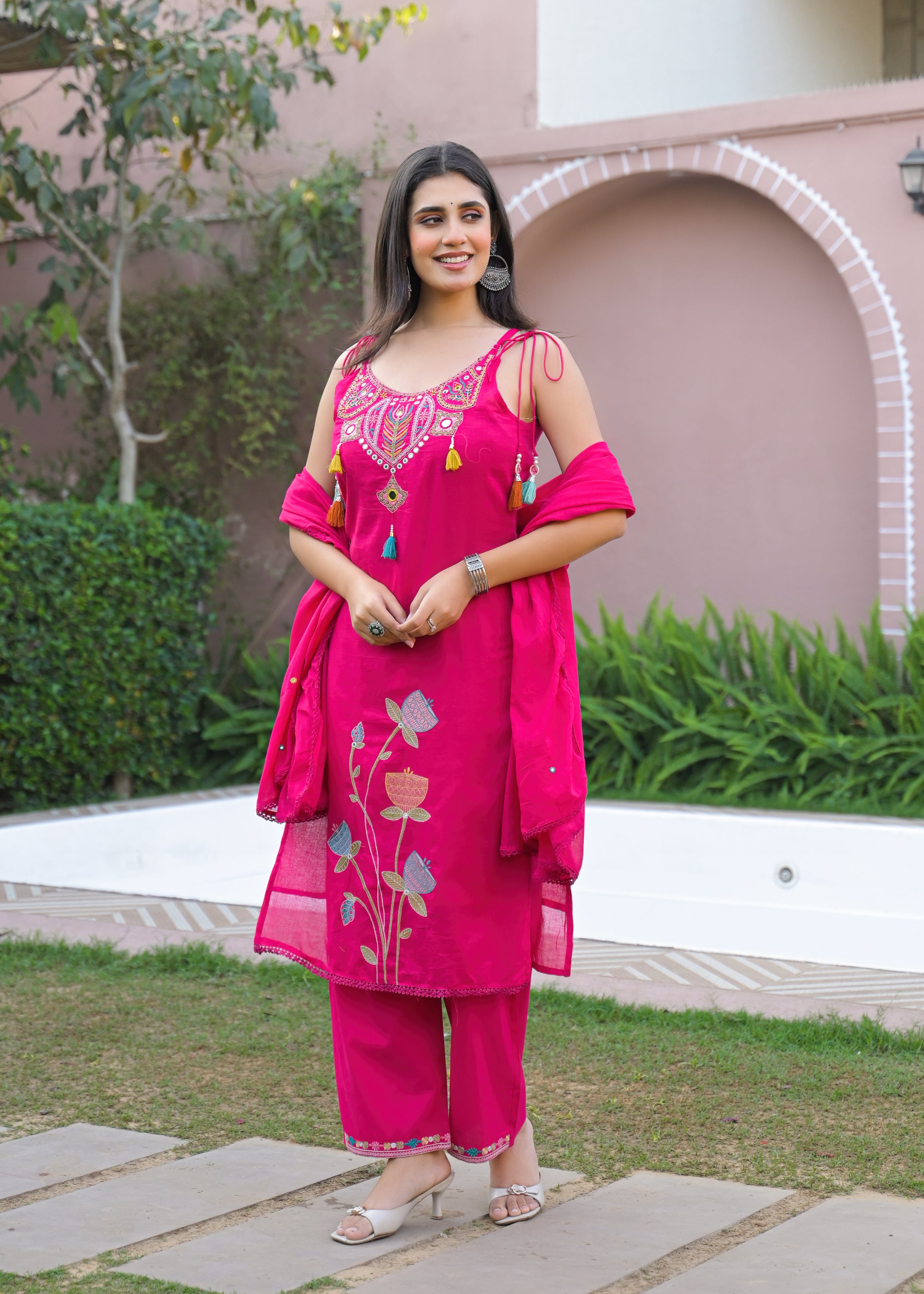 3-Piece Ethnic Spaghetti Suit Set (Kurta, Pant & Dupatta)