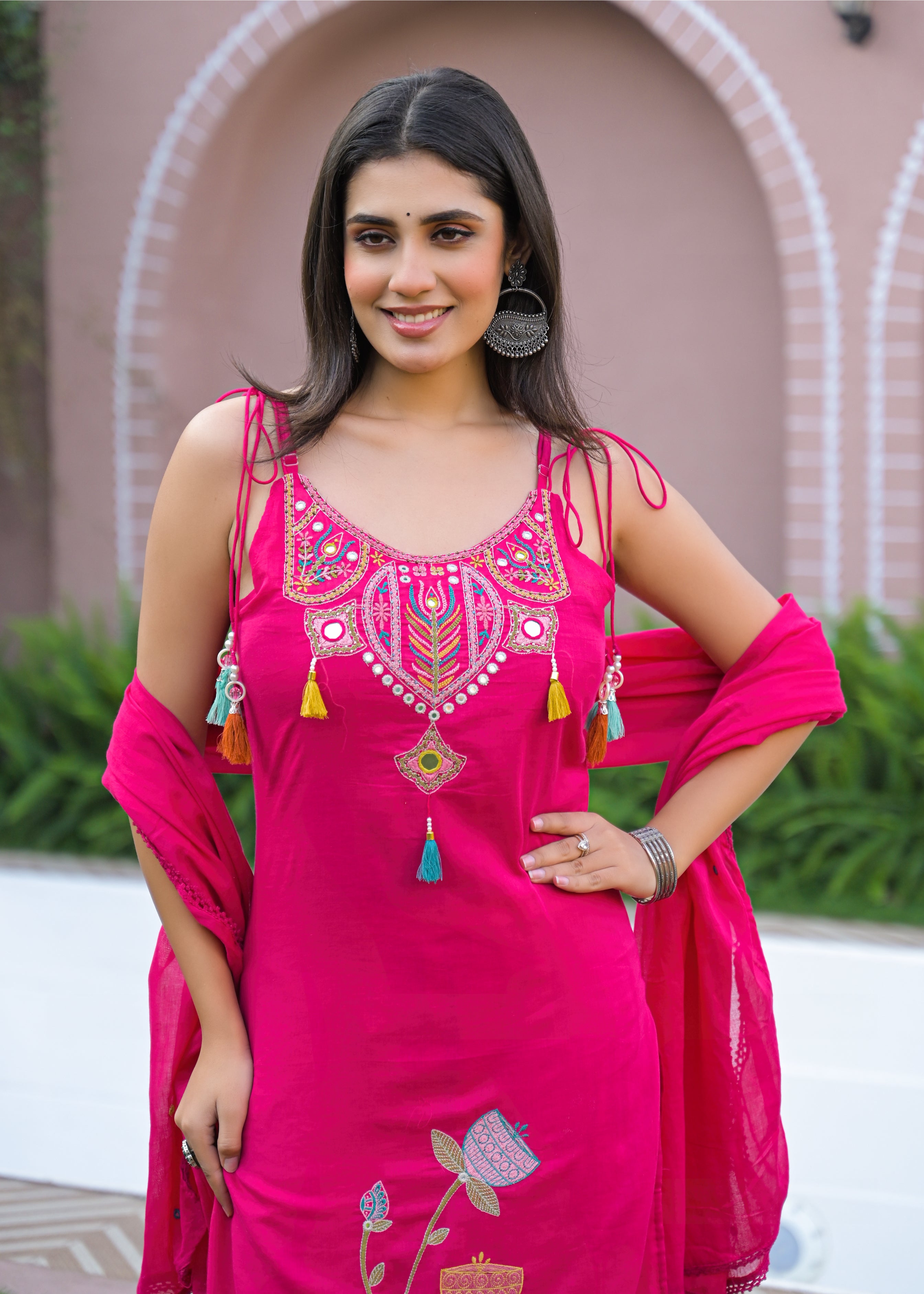 3-Piece Ethnic Spaghetti Suit Set (Kurta, Pant & Dupatta)