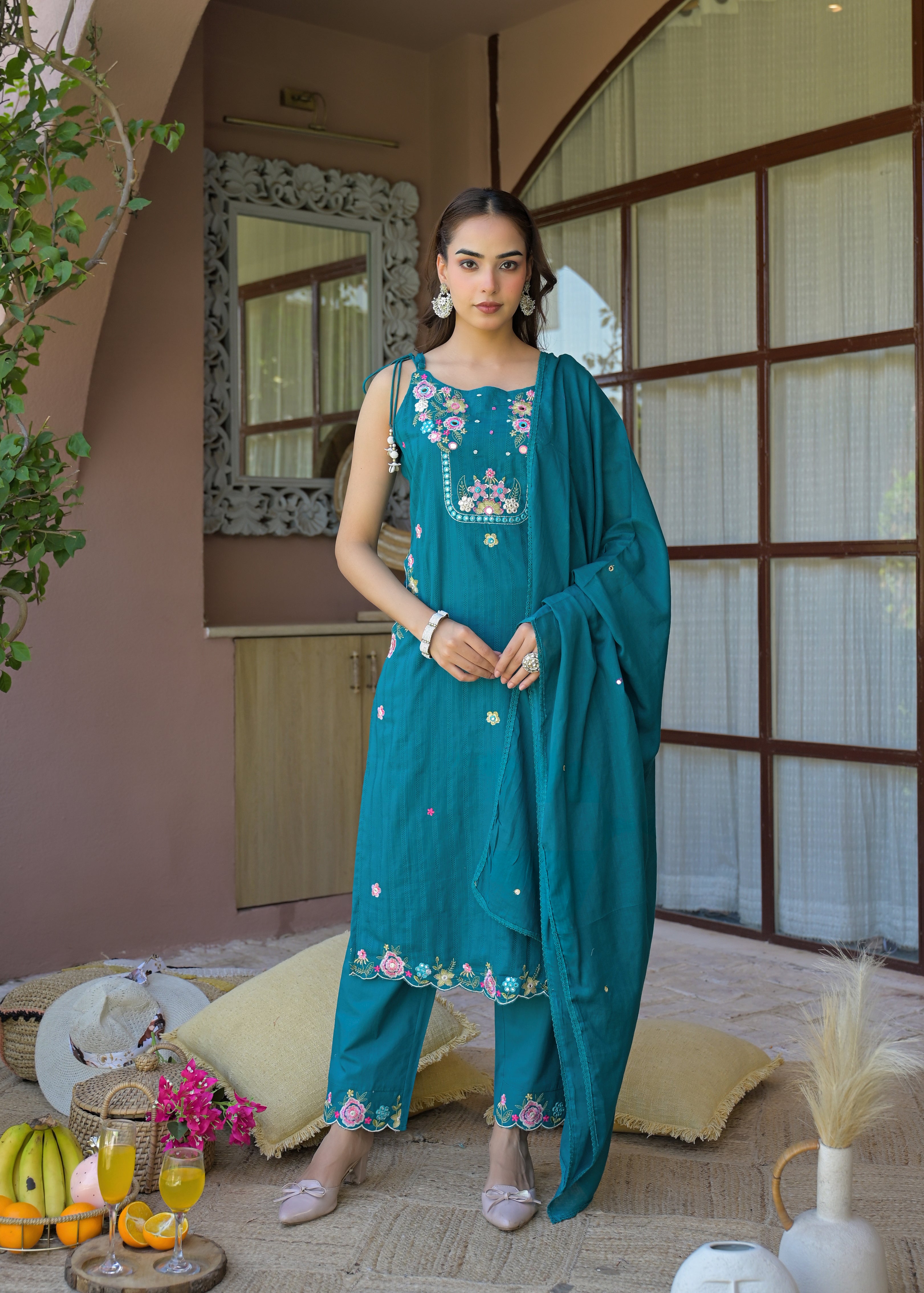 ✨ Premium 3 Piece Embroidered Sleeveless/Spaghetti Suit Set ✨