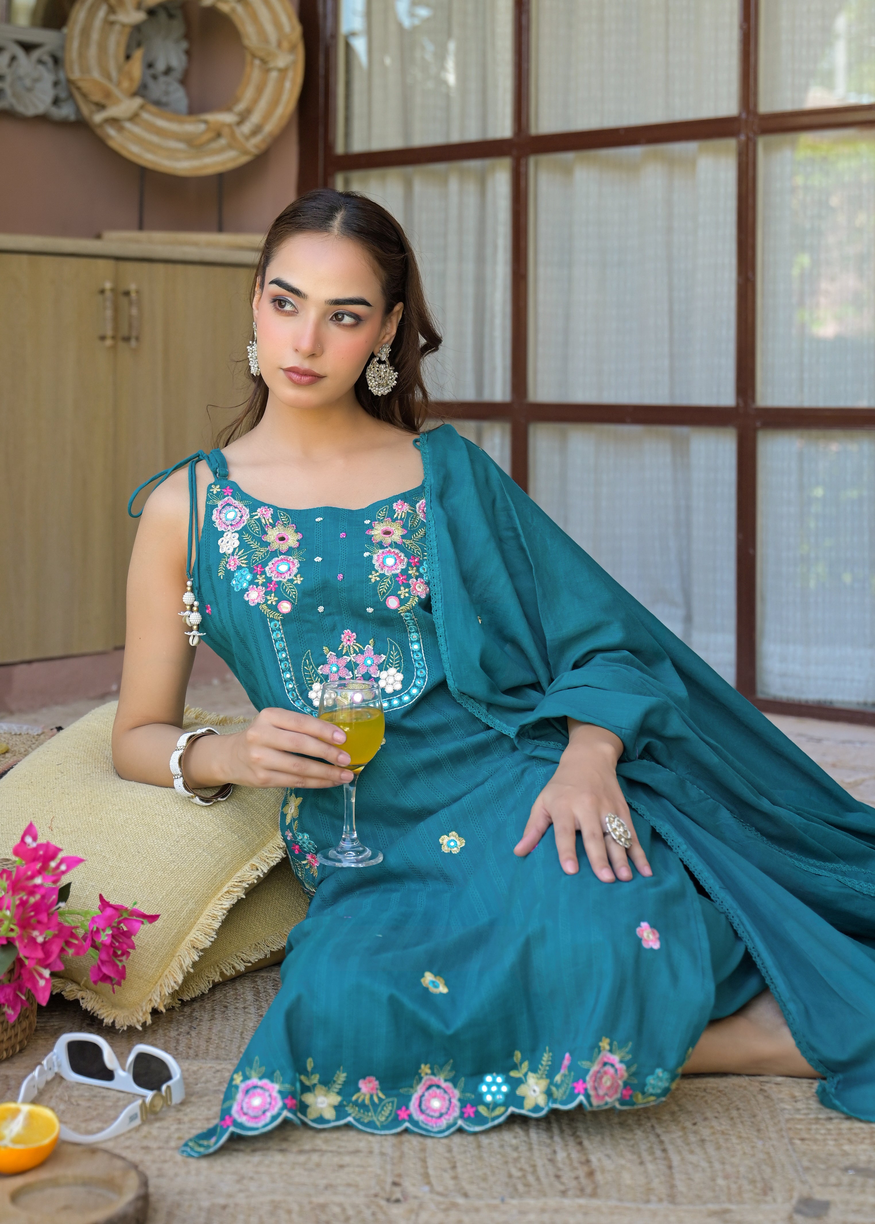 ✨ Premium 3 Piece Embroidered Sleeveless/Spaghetti Suit Set ✨