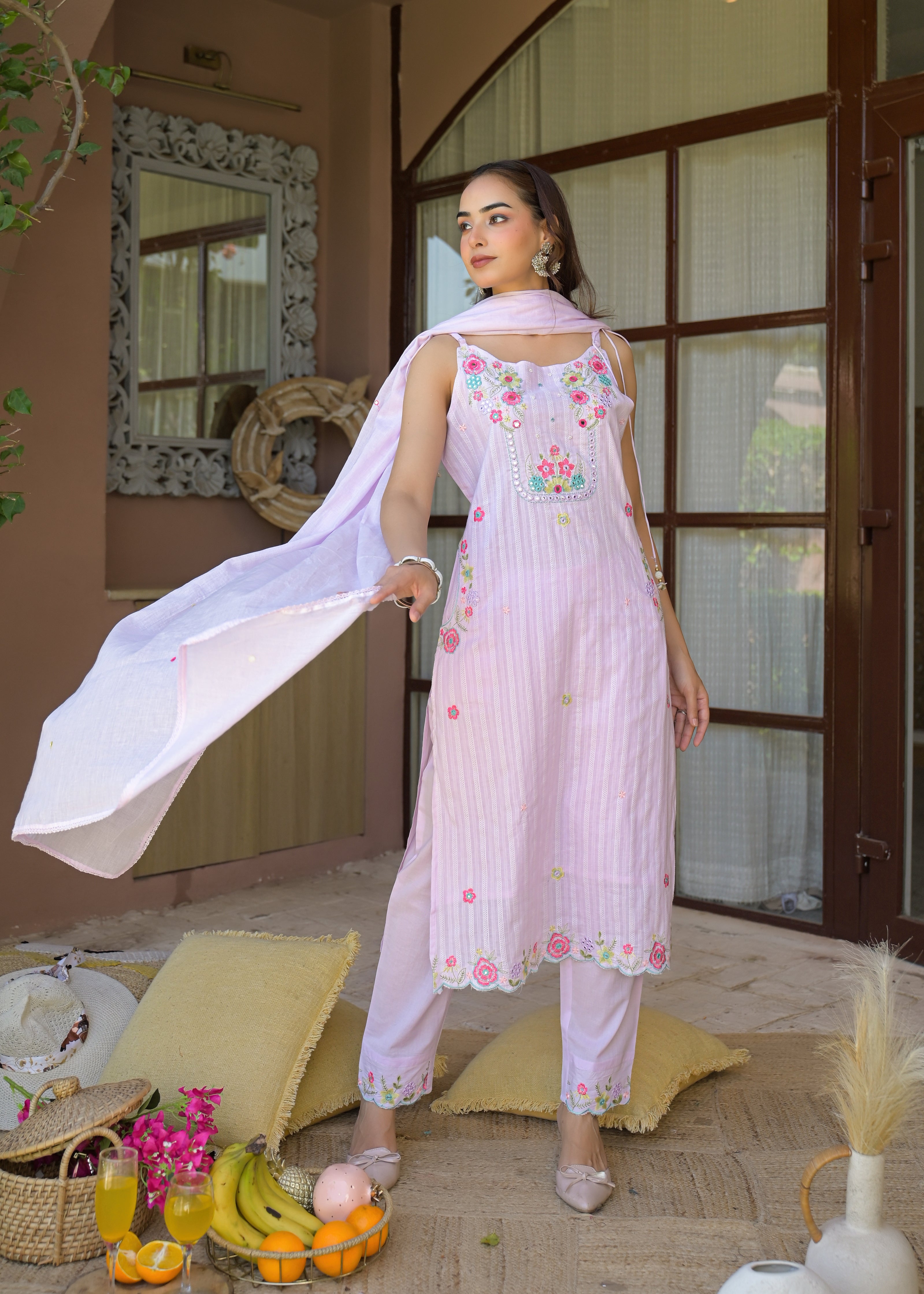 ✨ Premium 3 Piece Embroidered Sleeveless/Spaghetti Suit Set ✨