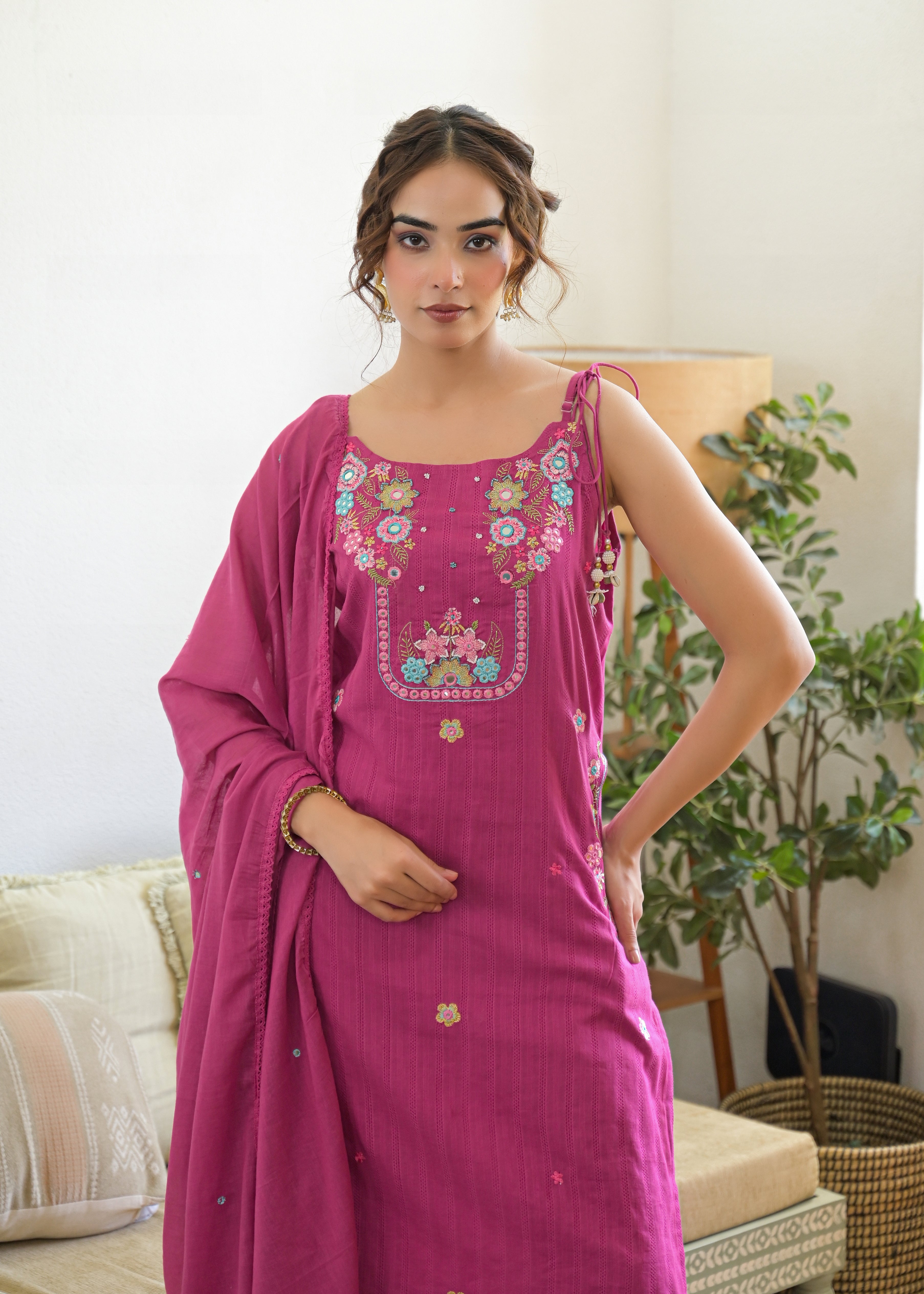 ✨ Premium 3 Piece Embroidered Sleeveless/Spaghetti Suit Set ✨
