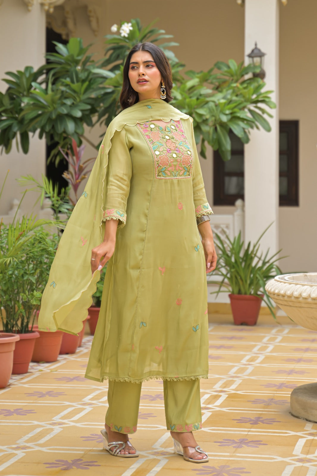 Sabz Mirror Work Kurta Set