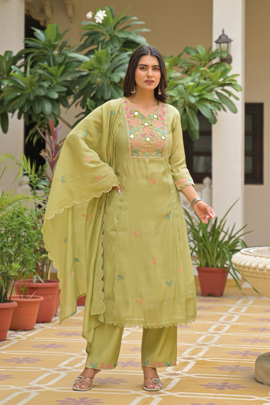 Sabz Mirror Work Kurta Set